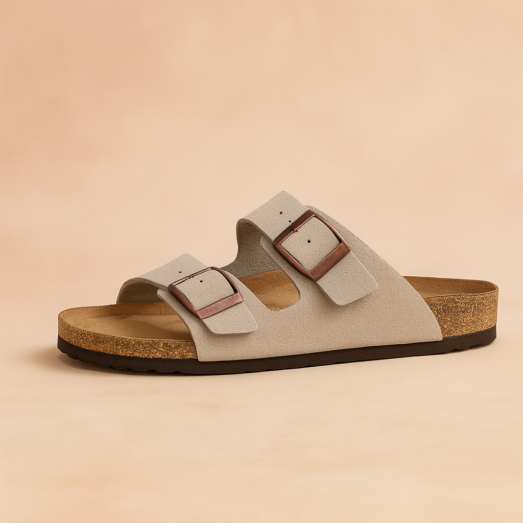 Jarred | Double Buckle Cork Wedge Slides