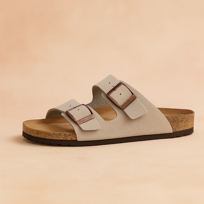 Jarred | Double Buckle Cork Wedge Slides