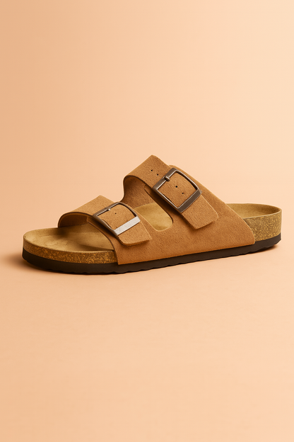 Jarred | Double Buckle Cork Wedge Slides