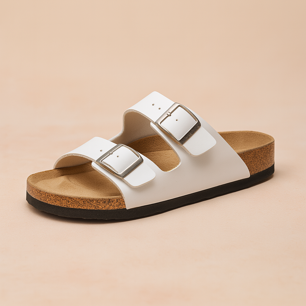 Jarred | Double Buckle Cork Wedge Slides