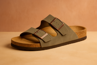 Jarred | Double Buckle Cork Wedge Slides