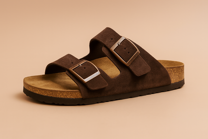 Jarred | Double Buckle Cork Wedge Slides