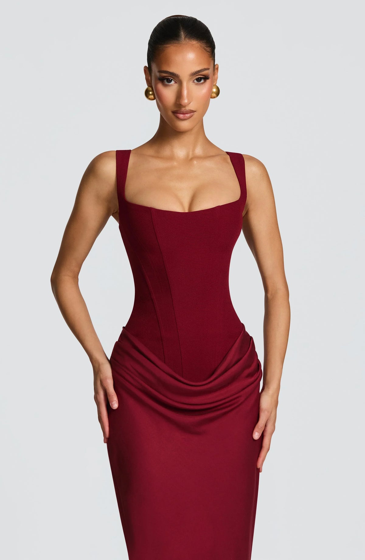 Merinda | Square Neck Draped Mermaid Maxi Dress