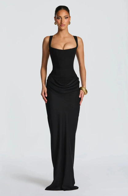 Merinda | Square Neck Draped Mermaid Maxi Dress