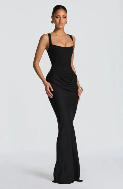 Merinda | Square Neck Draped Mermaid Maxi Dress