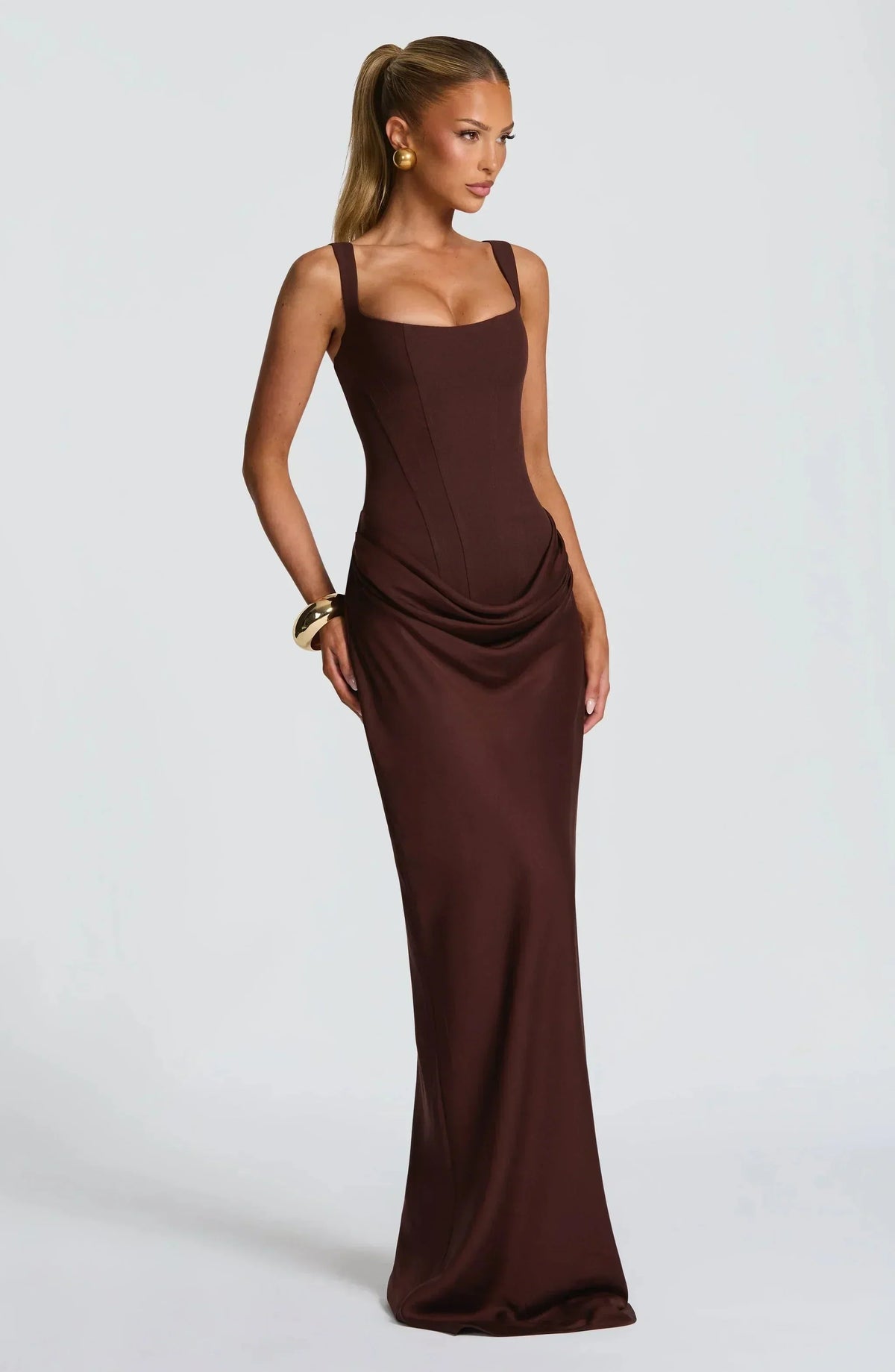 Merinda | Square Neck Draped Mermaid Maxi Dress
