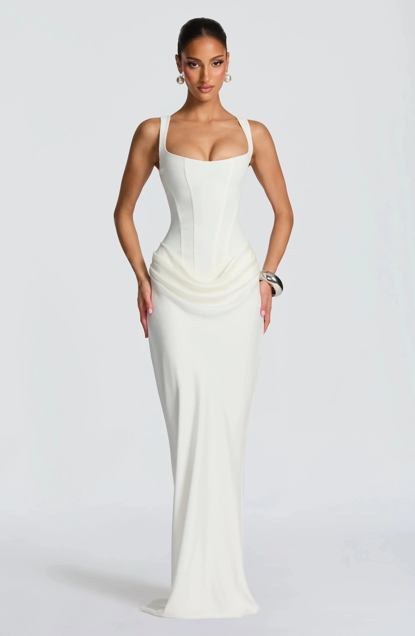 Merinda | Square Neck Draped Mermaid Maxi Dress