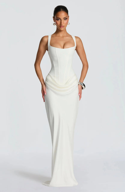 Merinda | Square Neck Draped Mermaid Maxi Dress