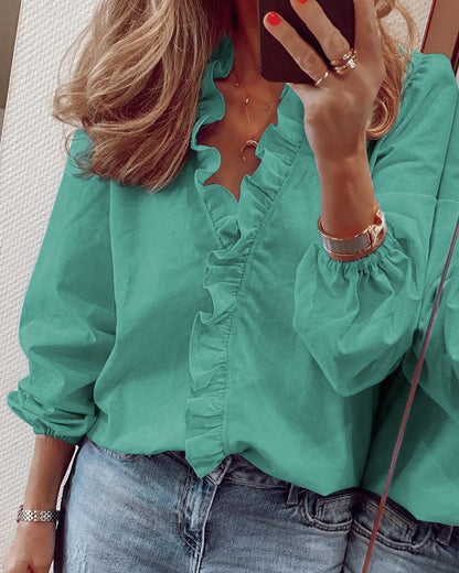 Katharina | Women's Relaxed V-Neck Ruffle Blouse
