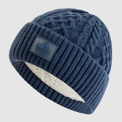 Knitted Beanie with Fold-Over Cuff and Fleece Interior