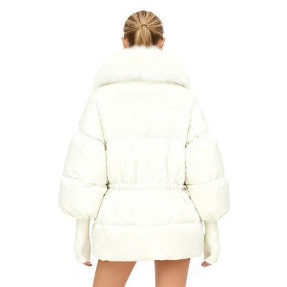 Banksia | Oversized Fox Fur Collar Down Puffer Coat – White