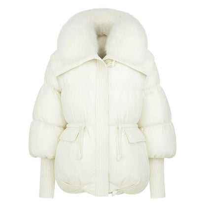 Banksia | Oversized Fox Fur Collar Down Puffer Coat – White