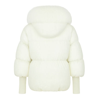 Banksia | Oversized Fox Fur Collar Down Puffer Coat – White