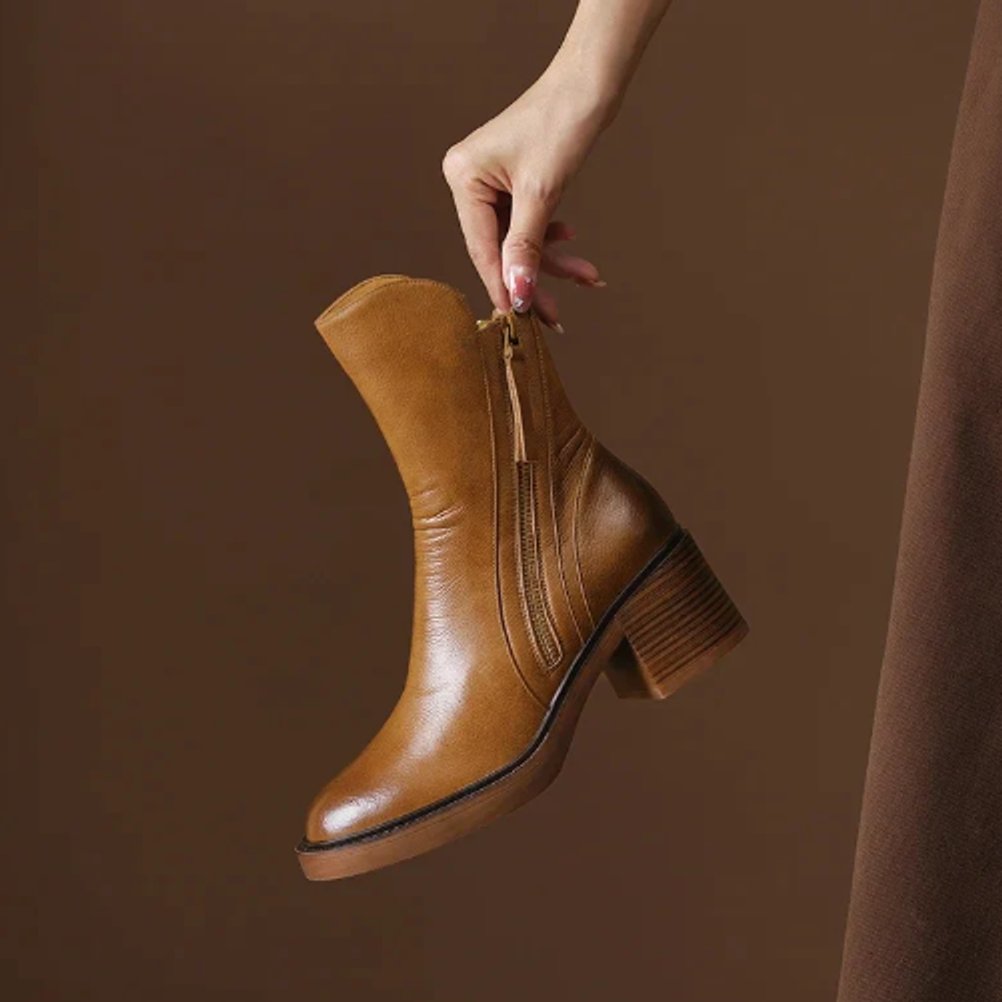 Cecily | Block Heel Ankle Boots Side Zip
