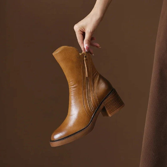 Cecily | Block Heel Ankle Boots Side Zip