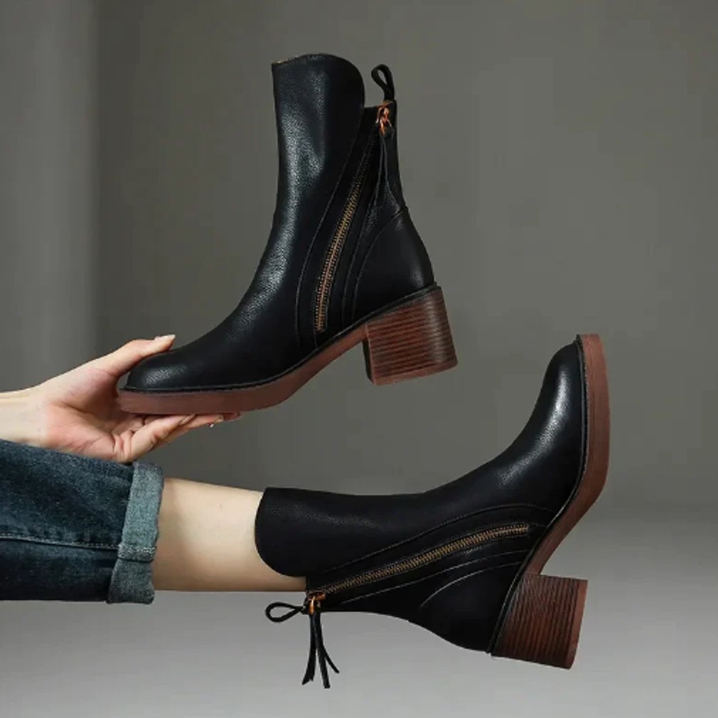 Cecily | Block Heel Ankle Boots Side Zip