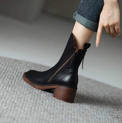 Cecily | Block Heel Ankle Boots Side Zip
