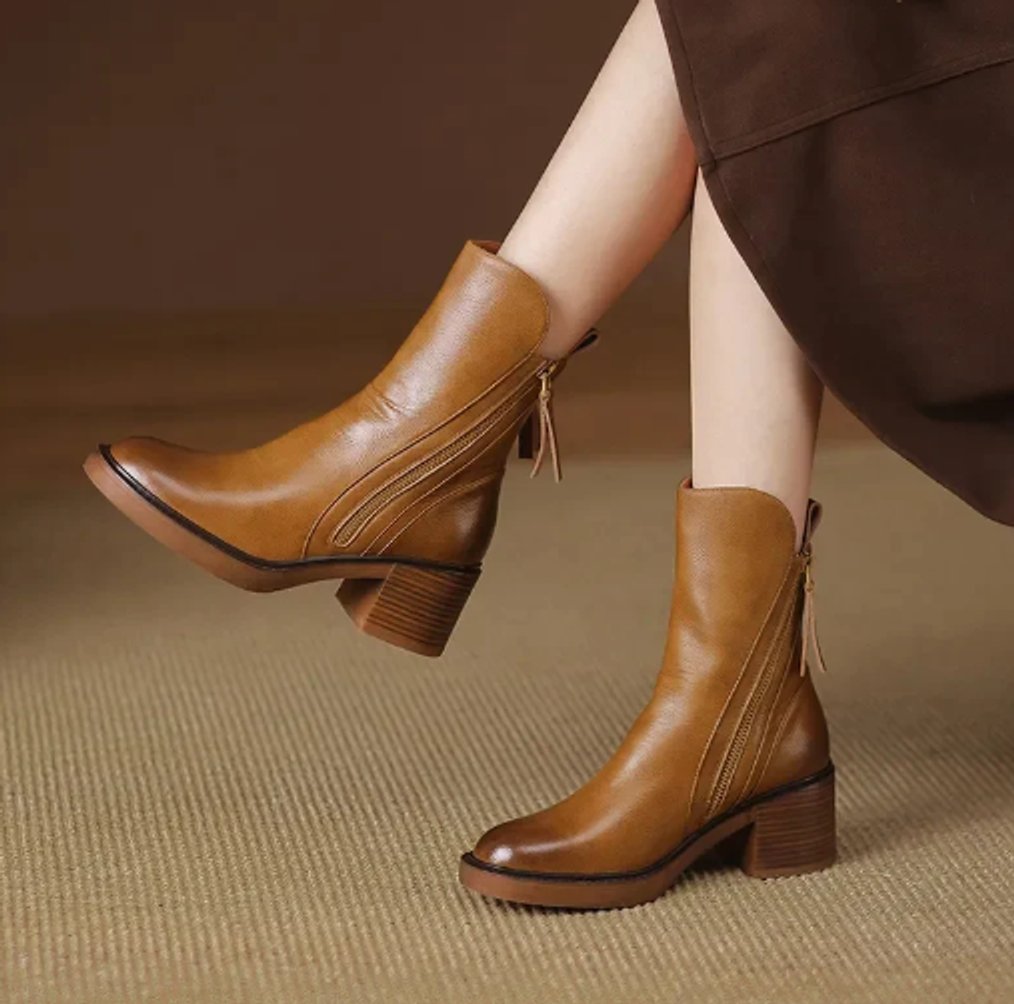 Cecily | Block Heel Ankle Boots Side Zip