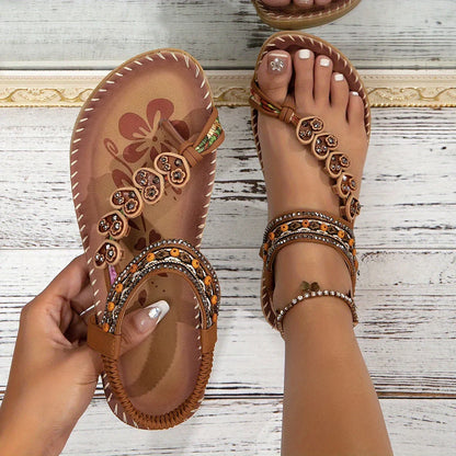 Isla | Women's Beaded Strap Bohemian Leather Sandals
