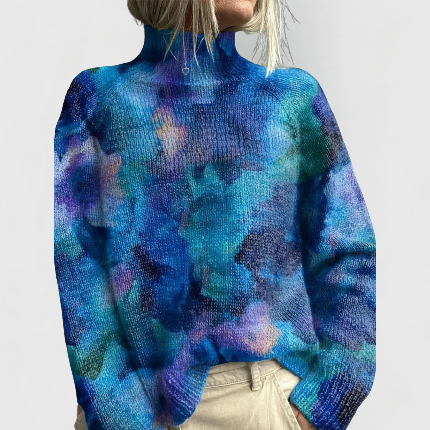 Flora | Women's Floral Jacquard Turtleneck Knit Sweater