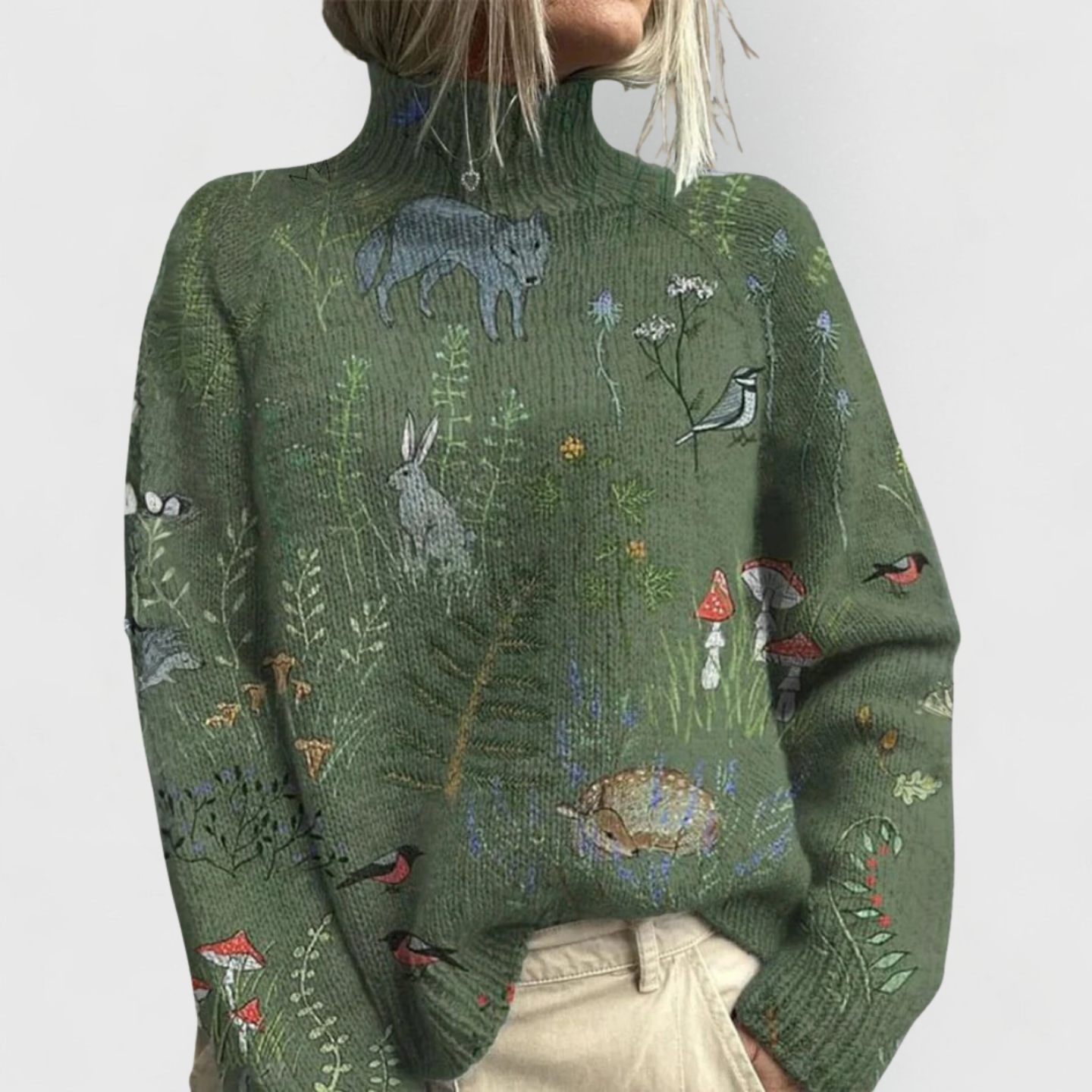 Flora | Women's Floral Jacquard Turtleneck Knit Sweater