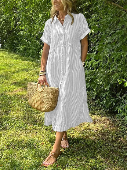 Lily | Women's Coastal Striped Button Midi Shirt Dress