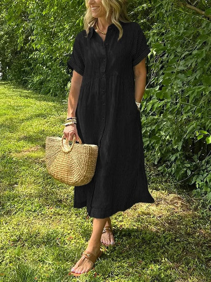 Lily | Women's Coastal Striped Button Midi Shirt Dress