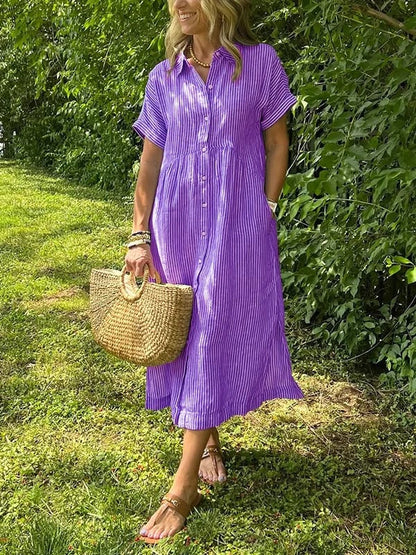 Lily | Women's Coastal Striped Button Midi Shirt Dress