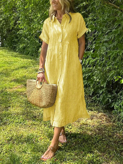 Lily | Women's Coastal Striped Button Midi Shirt Dress