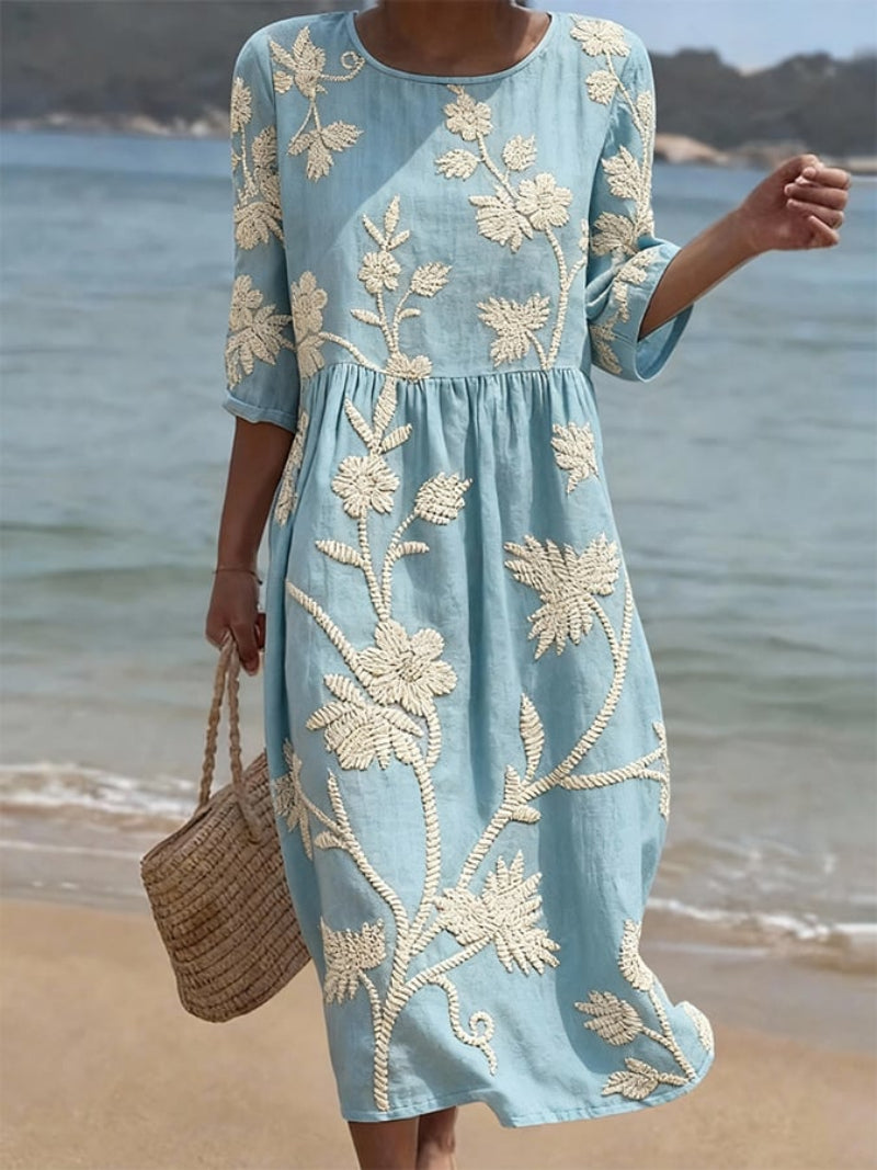 Brocelle | Embroidered Relaxed Elegant Occasion Midi Dress