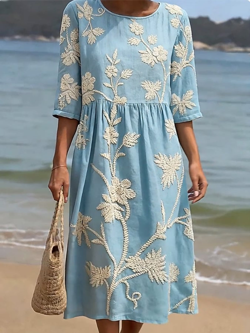 Brocelle | Embroidered Relaxed Elegant Occasion Midi Dress