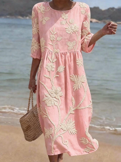 Brocelle | Embroidered Relaxed Elegant Occasion Midi Dress