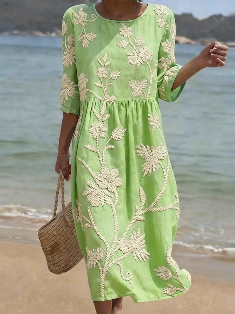 Brocelle | Embroidered Relaxed Elegant Occasion Midi Dress