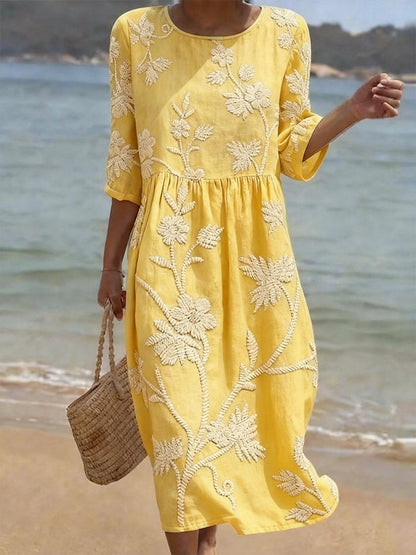 Brocelle | Embroidered Relaxed Elegant Occasion Midi Dress