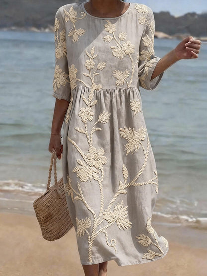 Brocelle | Embroidered Relaxed Elegant Occasion Midi Dress