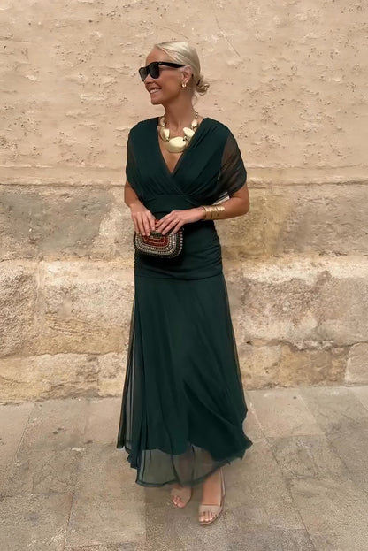 Sasha | V-Neck Pleated Waist Formal Maxi Dress