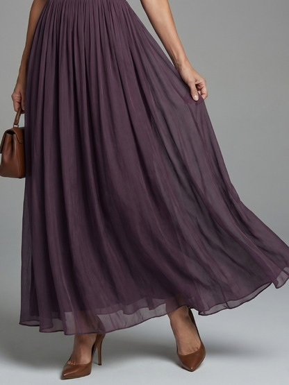 Sheerova | Pleated Waist Sheer Sleeve Evening Maxi Dress