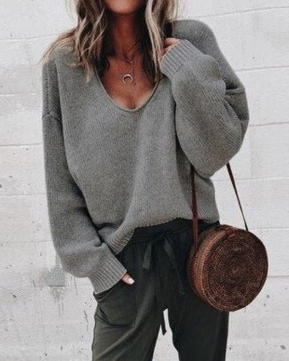 Aurelie | Relaxed V-Neck Knit Sweater
