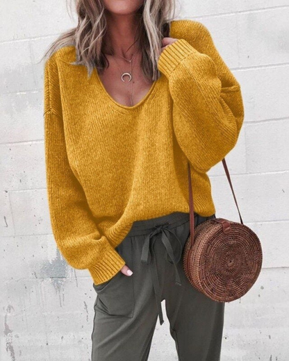 Aurelie | Relaxed V-Neck Knit Sweater