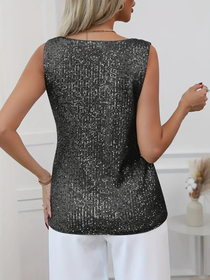Mila | Women's Sparkle Sleeveless V-Neck Evening Top