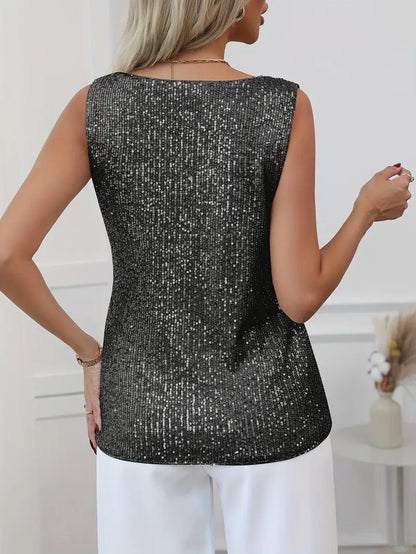 Mila | Women's Sparkle Sleeveless V-Neck Evening Top