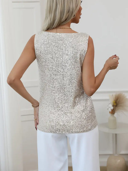 Mila | Women's Sparkle Sleeveless V-Neck Evening Top