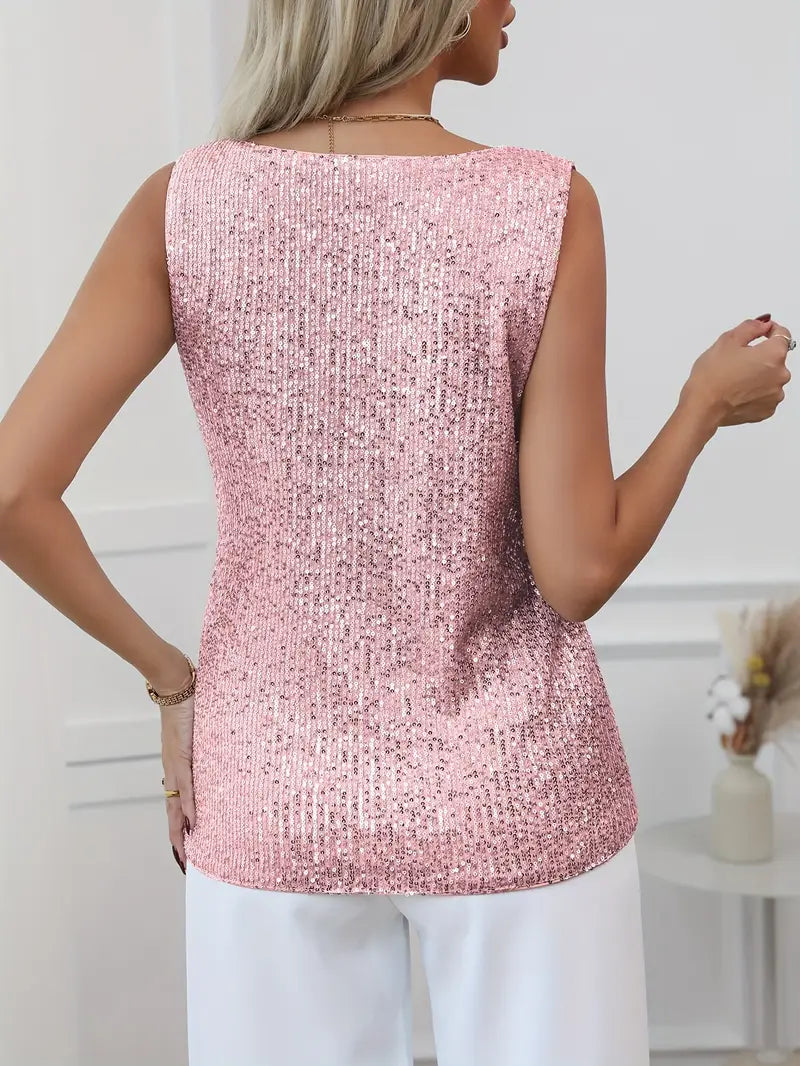 Mila | Women's Sparkle Sleeveless V-Neck Evening Top