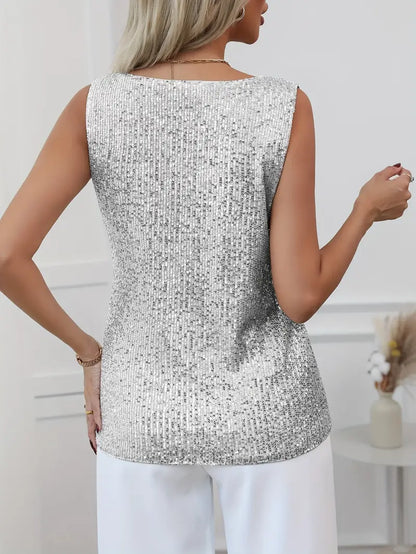 Mila | Women's Sparkle Sleeveless V-Neck Evening Top