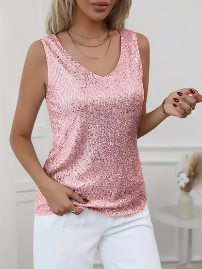 Mila | Women's Sparkle Sleeveless V-Neck Evening Top