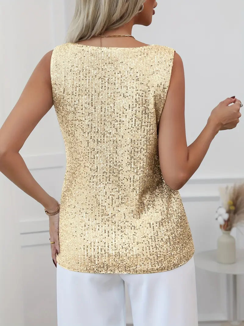 Mila | Women's Sparkle Sleeveless V-Neck Evening Top