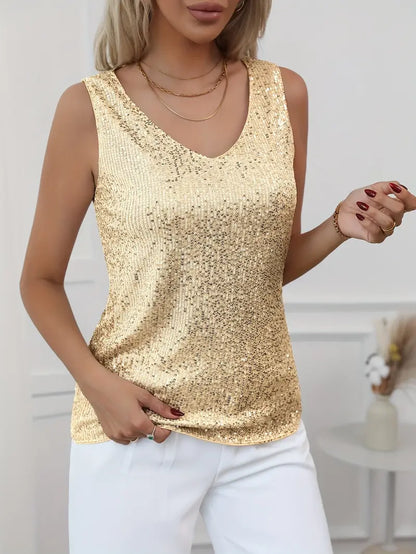 Mila | Women's Sparkle Sleeveless V-Neck Evening Top