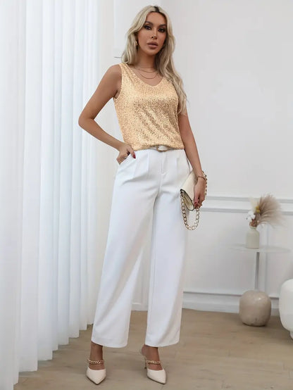 Mila | Women's Sparkle Sleeveless V-Neck Evening Top