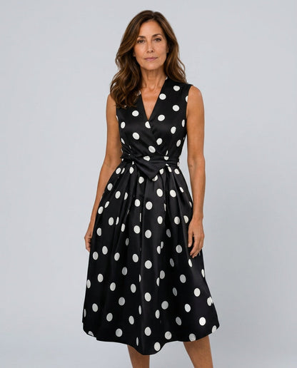 Vera | Sleeveless Polka Dot Belted Midi Dress