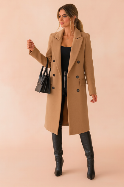 Tailored Double-Breasted Longline Blazer Coat for Women